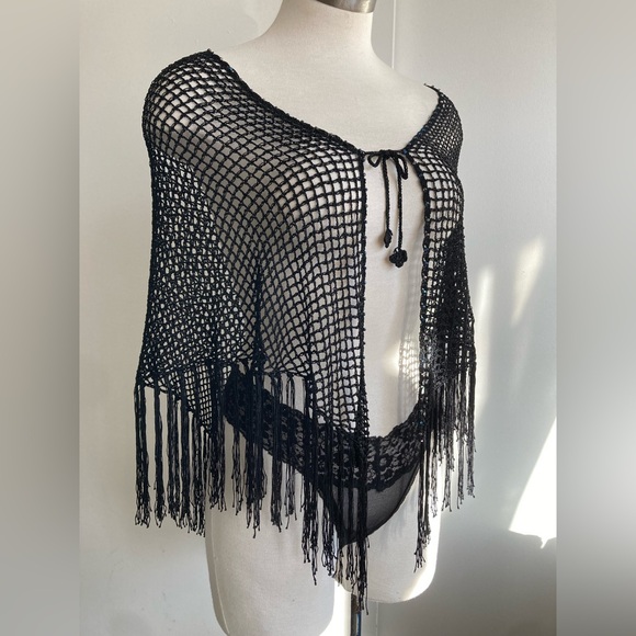 No Label Accessories - Elegant Black Crochet Wrap
